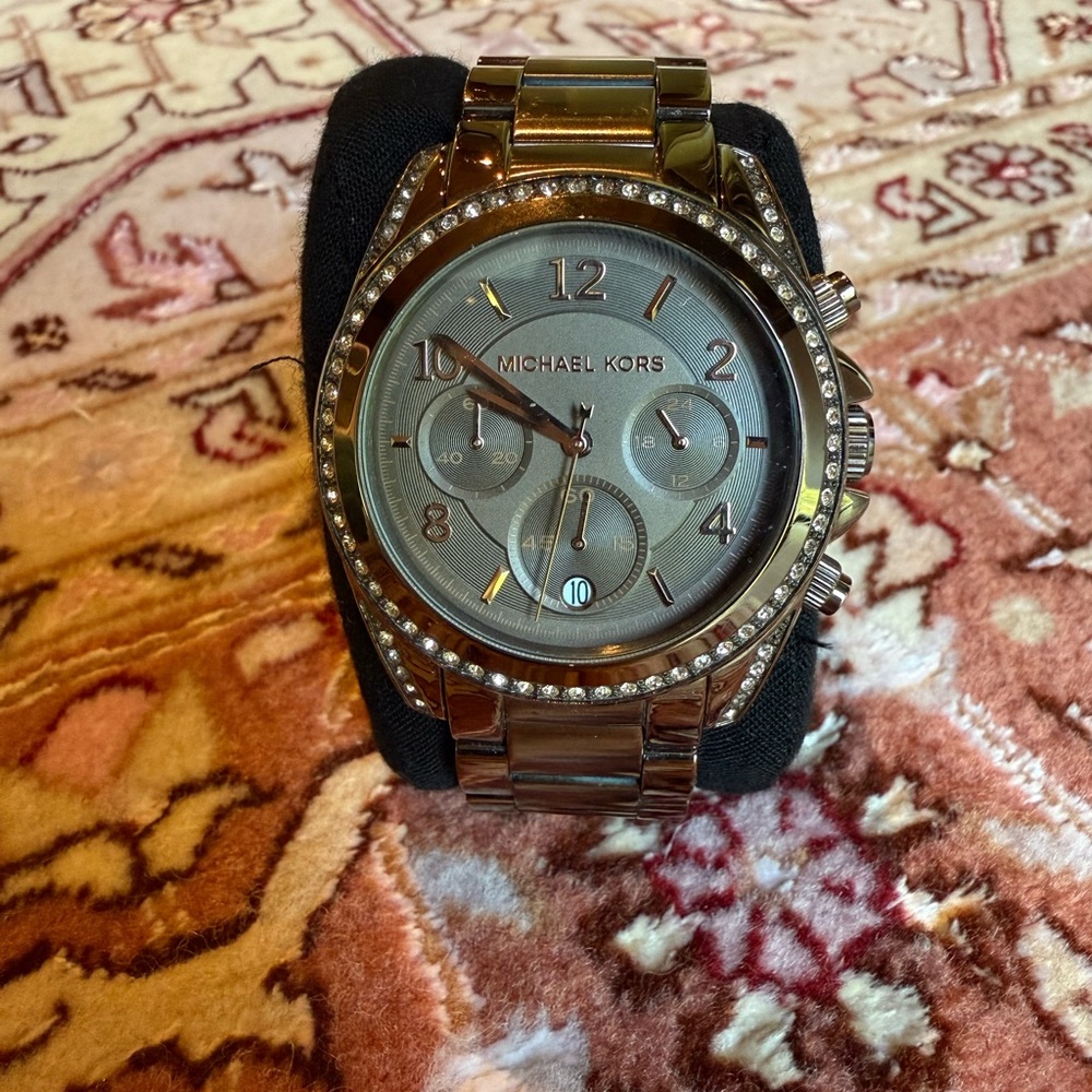 Michael Kors Silver and Gold Watch with Crystal Details